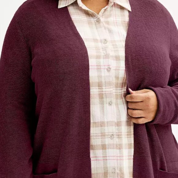 Plus Size Croft & Barrow Classic Ribbed Open-Front Cardigan in Merlot Heather 3X - Picture 2 of 6
